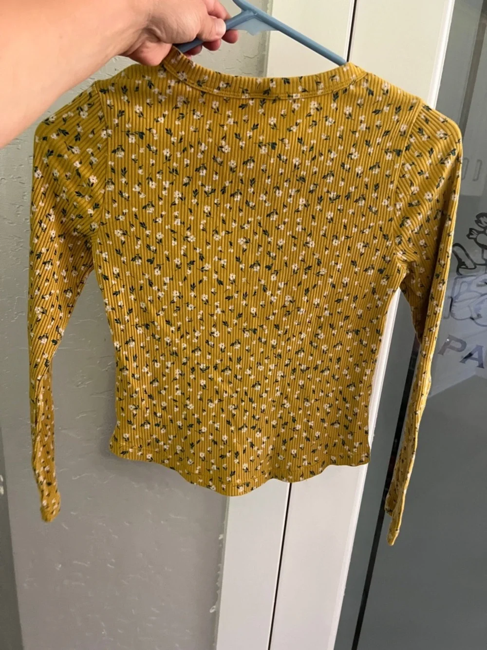 Old Navy Mustard Floral Ribbed Long Sleeve Henley